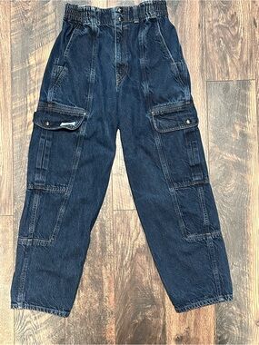BDG Dark Blue High-Rise Cargo Barrel Jeans